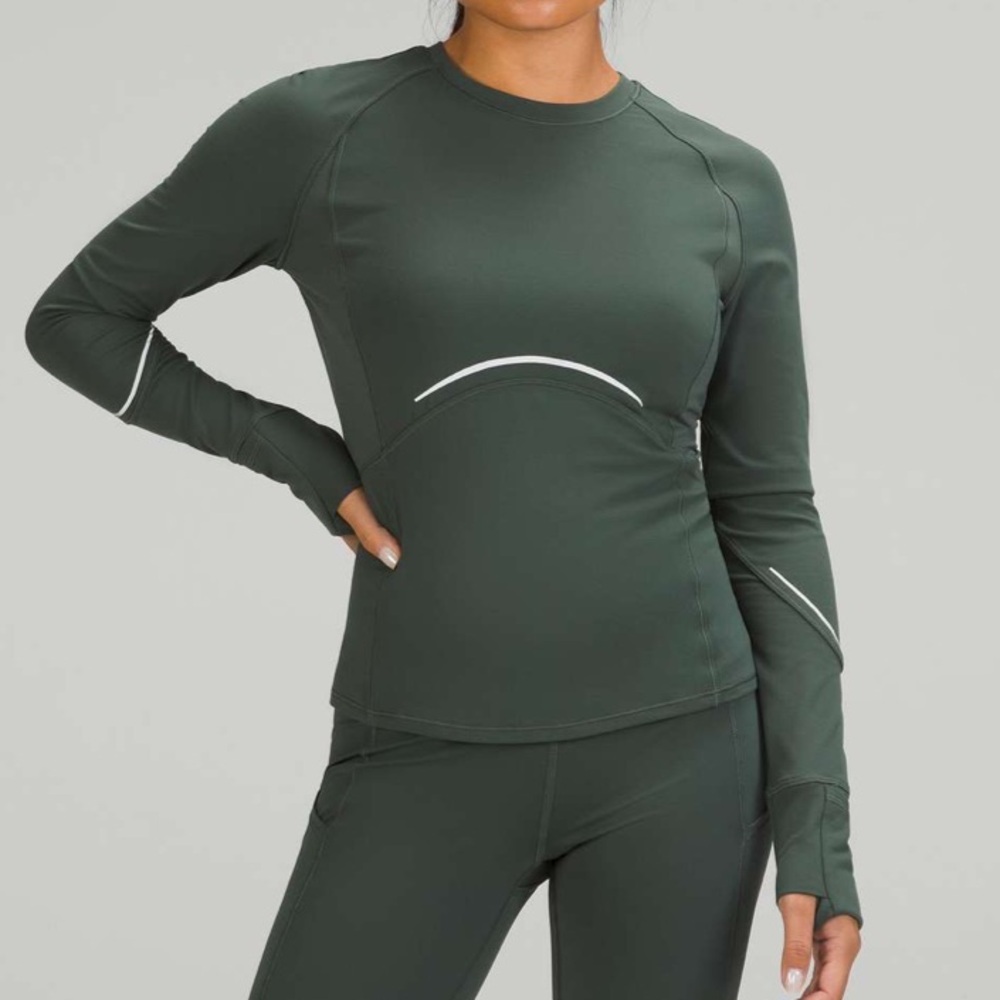 lululemon athletica Long Sleeve Top in Deep Green with White Accents
